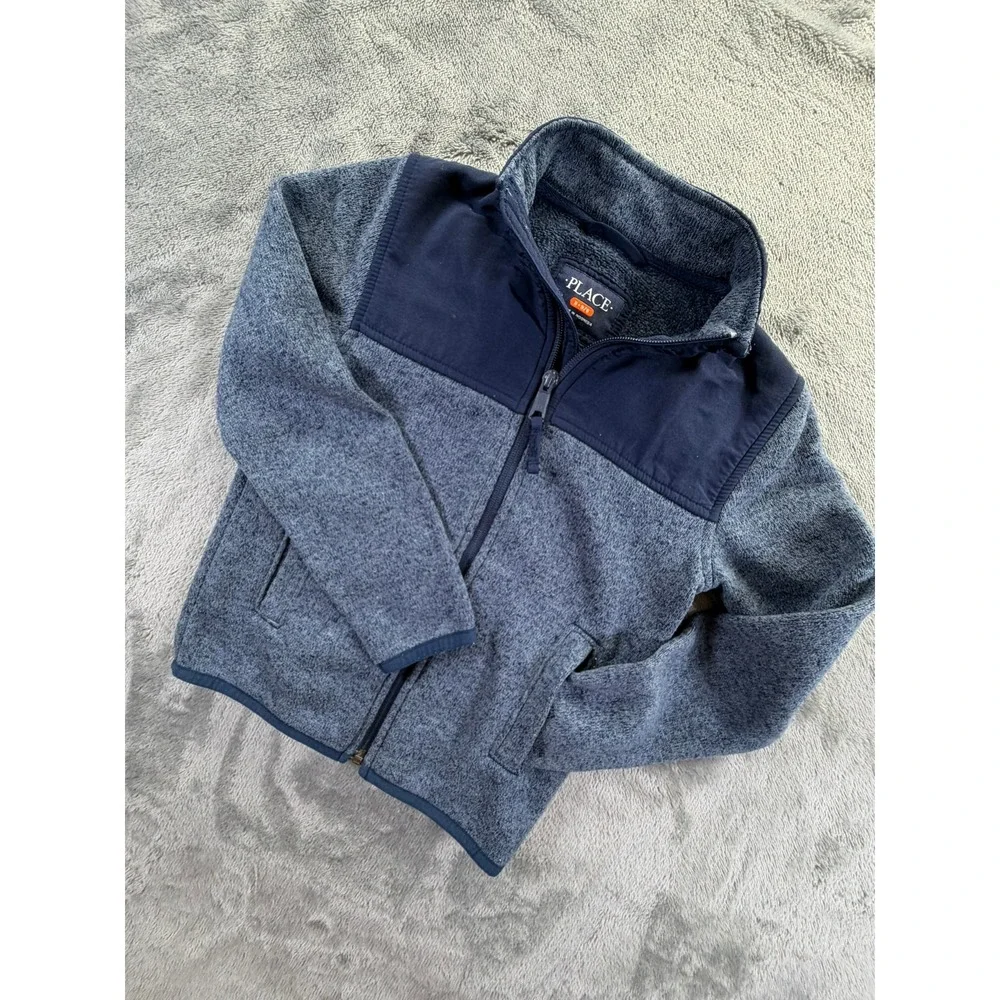 The Childrens Place Boys Small 5/6 Navy Blue Full Zip Sweater Fleece Jacket